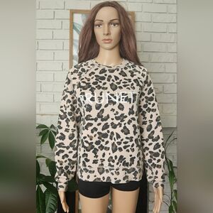 Brunette The Label Leopard Print Crewneck Sweatshirt - Beige & Black